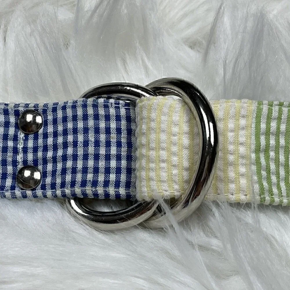Blue Fish River Maax Belt Patchwork Seersucker D-Ring Preppy Pastel Size Medium